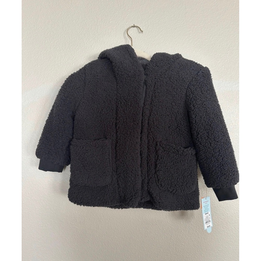 Cat & Jack Kids Black Sherpa Hooded Jacket Fleece Coat XS 4/5 NWT